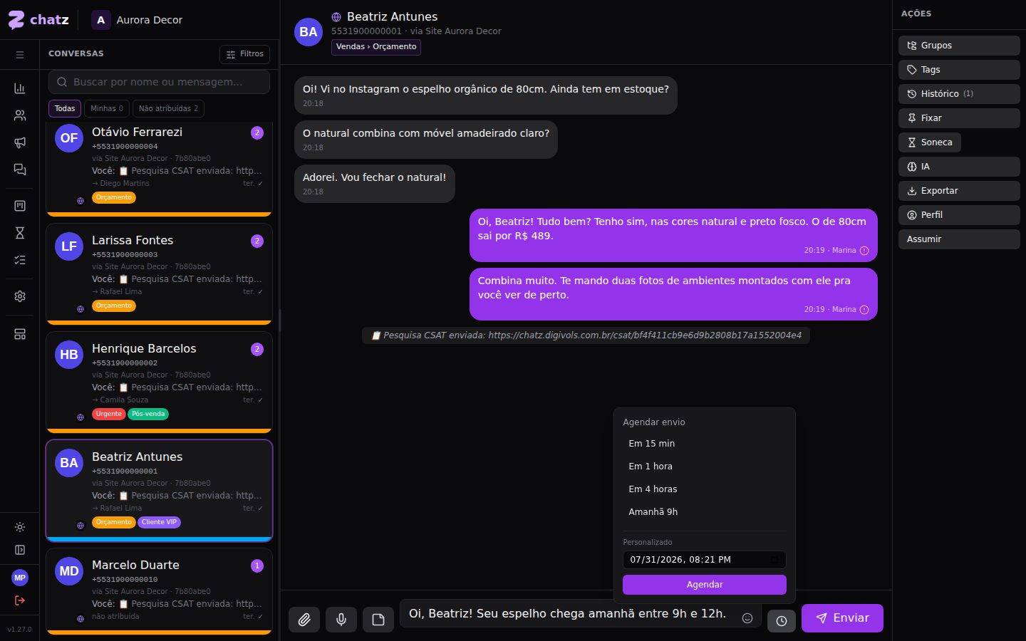 Agende um envio pra depois