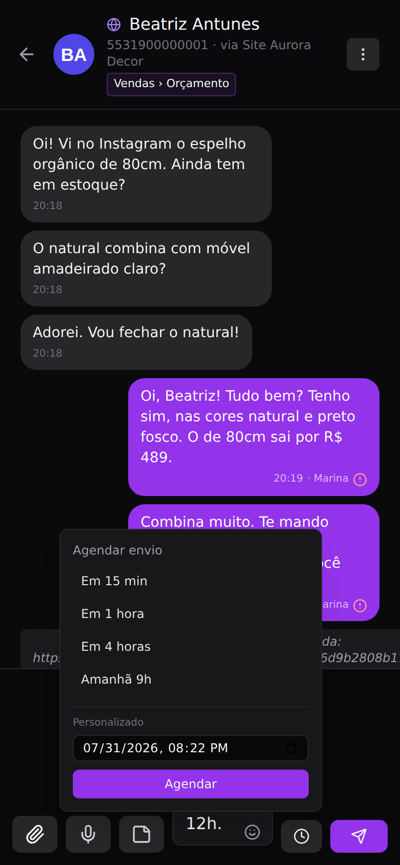 Agende um envio pra depois