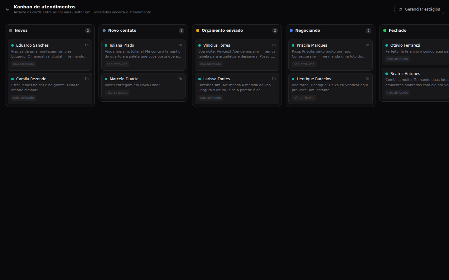 Kanban pra ver onde cada caso parou